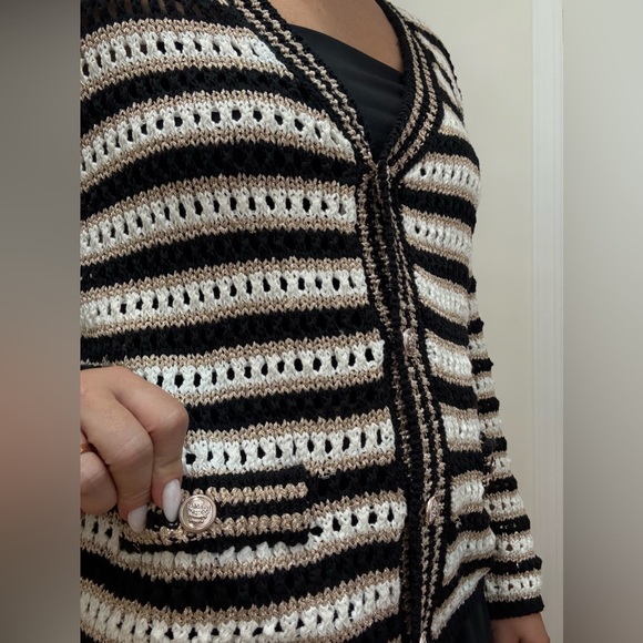 Striped Black, White and Gold Women's Sweater - Picture 10 of 12